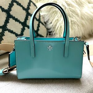Tory Burch Blake Mini Tote Patent Handbag Crossbody IN ANGEL BLUE